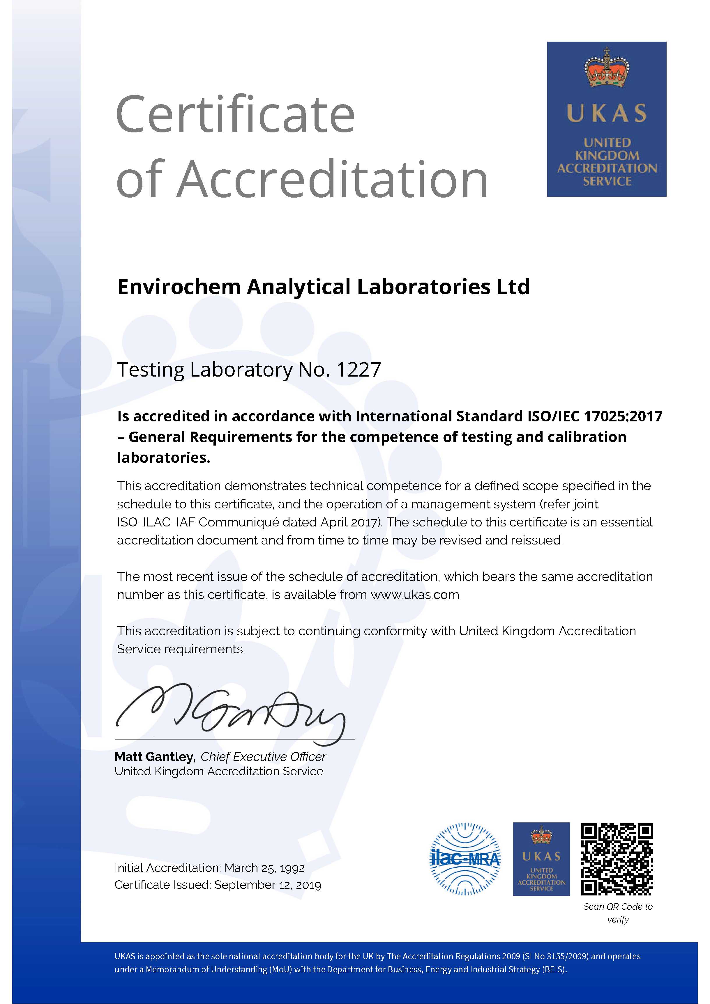 UKAS Testing Certificate